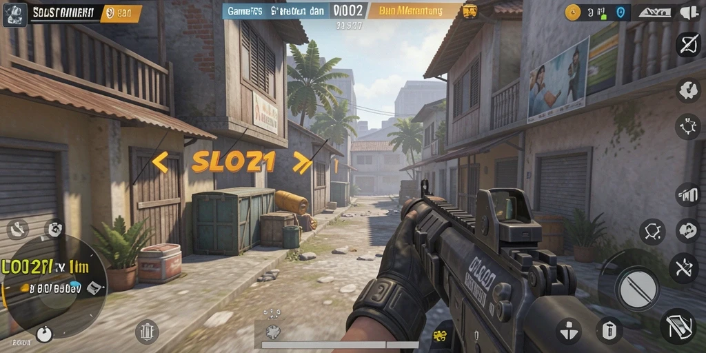 Tampilan screenshot utama SLOT21 yang menampilkan pertempuran FPS yang seru.