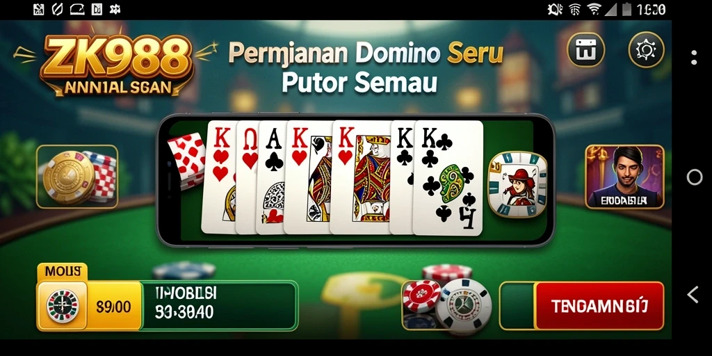 Tampilan gameplay seru ZK988 dalam bermain Domino.